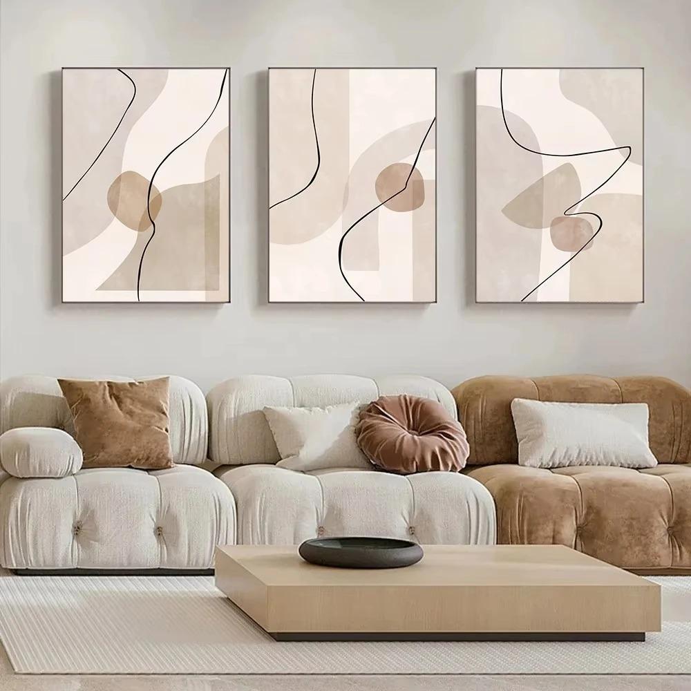 Abstract Geometry Bohemian Beige Line Wall Art Canvas Painting Modern Posters And Prints Living Room Interior Decoration