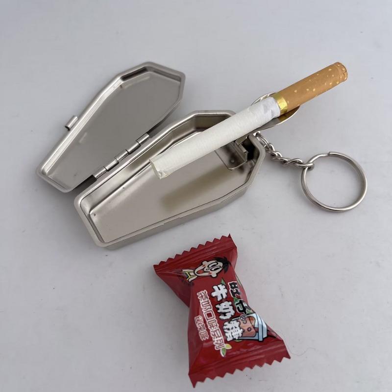 Mini Casket Ashtray with Keychain Stylish Windproof Metal Cool Ashtray Portable Coffin Car Keychain Ash Organizer for Camping