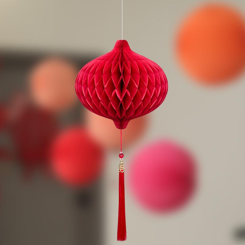 Wedding Décor Set: Honeycomb Balls, Folding Fans & Double Happiness Pendants for Groom's Room