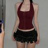Europäischer und amerikanischer Sommer neue sexy Babes einfarbig Mode schmale und dünne Taille Hals Oberteil Damen