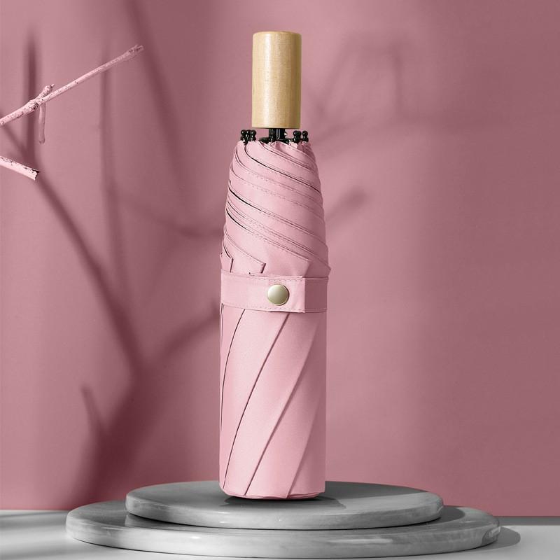 Three Fold Wooden Handle Black Gum Un Umbrella  Sun Protection Uv Protection Ms. Small Fresh Folding Umbrella