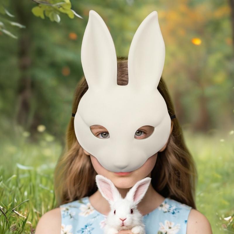 Premium White PU Rabbit Mask For Adults Teens Costume Parties Easter Halloween Carnivals Adjustable Comfortable Band
