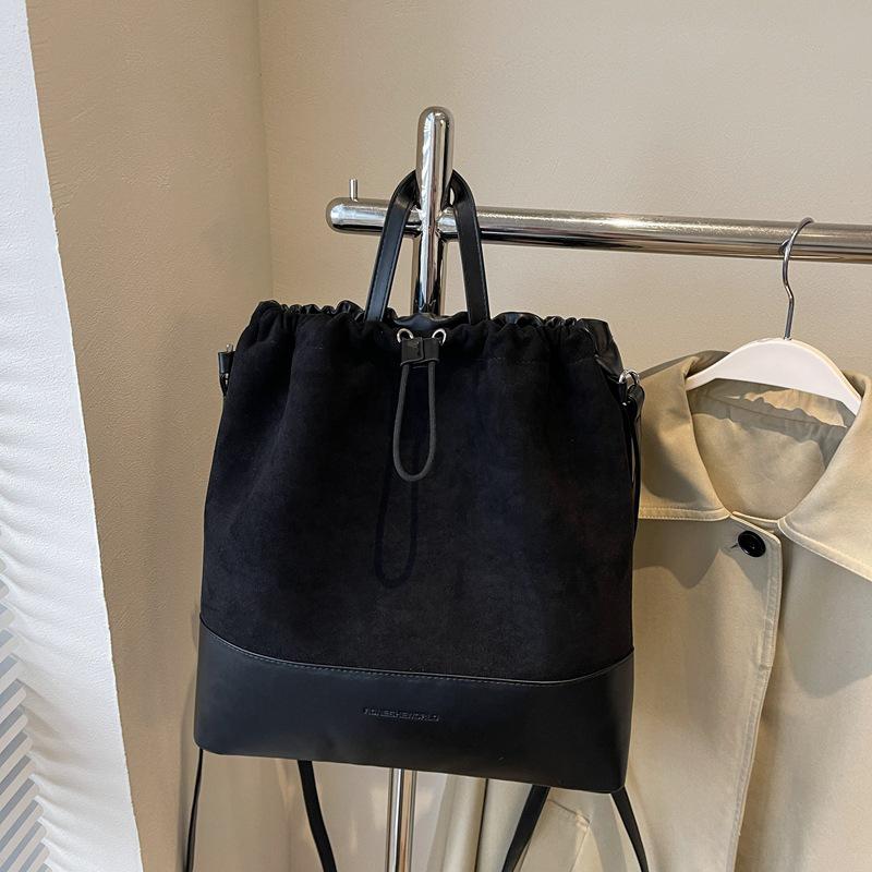 

Yogodlns Leather Bucket Shoulder Bags Drawstring Crossbody Purse for Women Large Capactiy Backpack Travel Bags 31x10x31cm чёрный