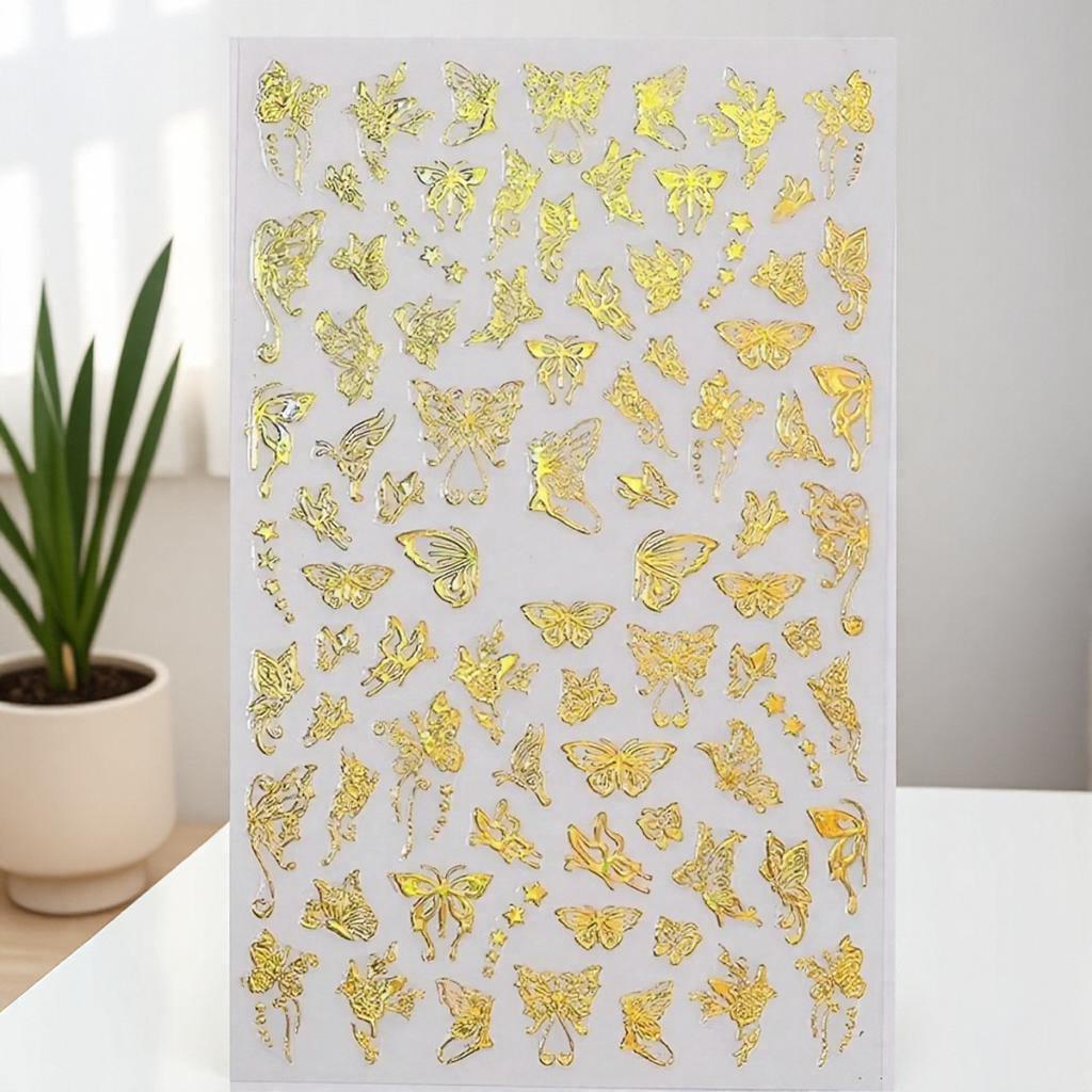 Holographic 3D Butterfly Nail Art Stickers Multi-Purpose Adhesive Sliders for Colorful DIY Nail Designs
