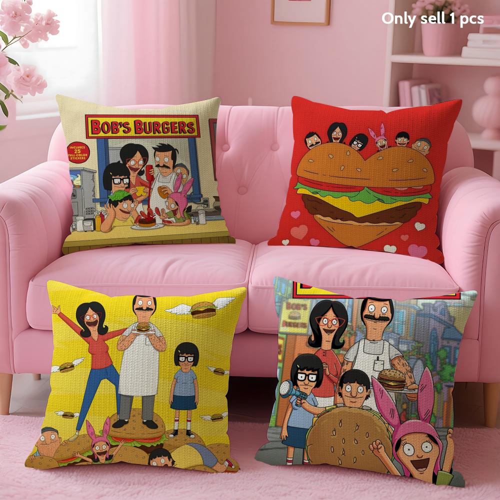 B-Bobs B-Burgers Cushion Cover Summer Coolness Linen Fabric Double-Sided Printing Pillow Case Sofa Home Decor Gift