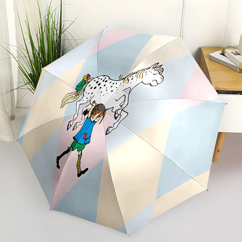 

Pippi Longstocking Themed Travel Umbrella-8 Ribs Automatic Opening and Closing, Portable Folding Design, Compact and Stylish Umbrella Suitab