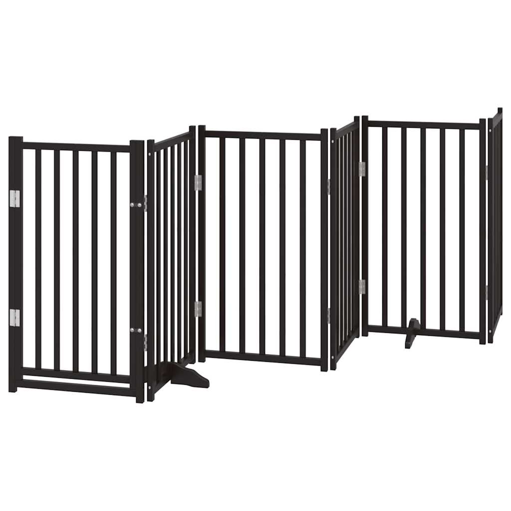 6 Piece Foldable Dog Gate with Door Black 300 cm Solid Pine Wood
