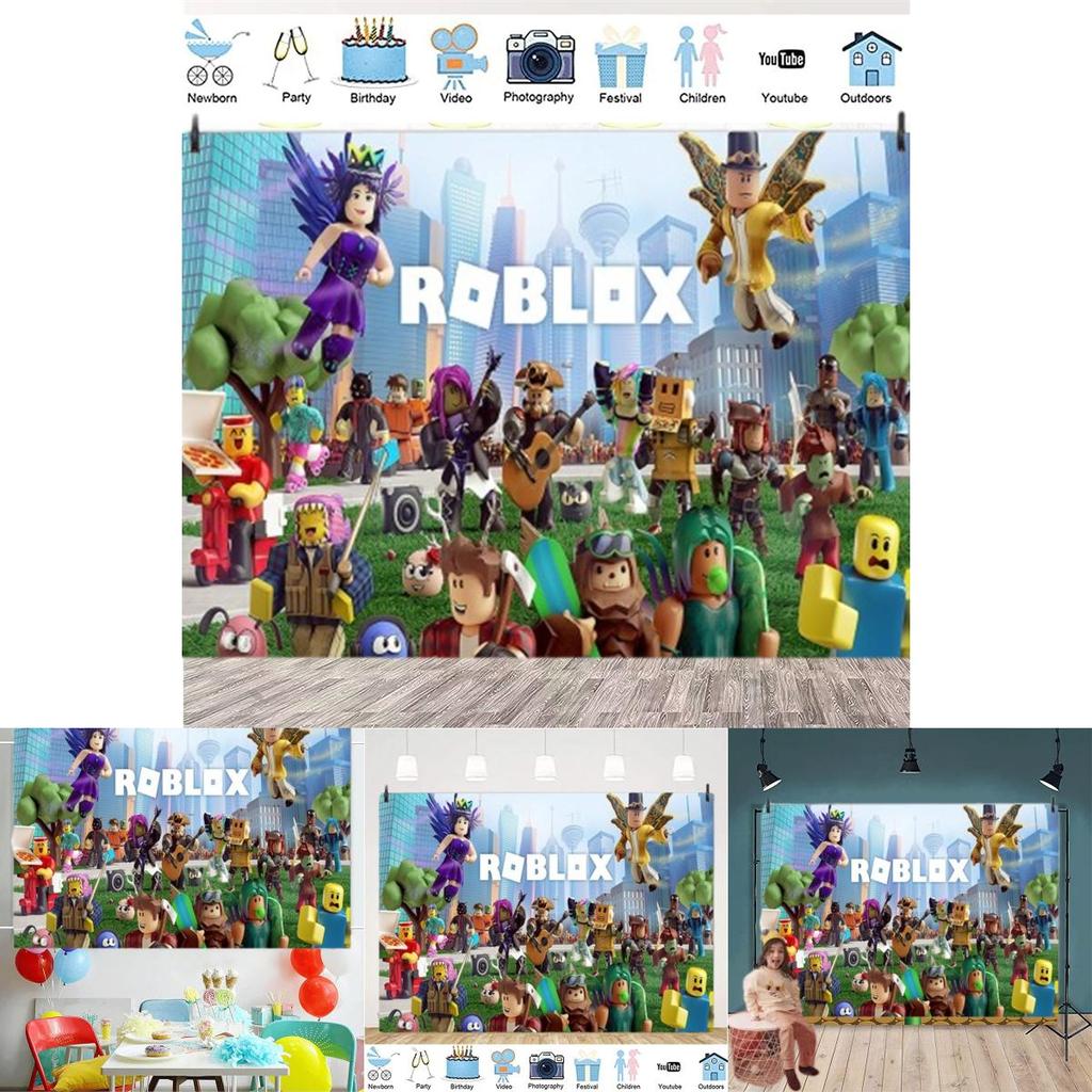 Roblox Boys' Game Birthday Party Decoration Banner 5x3 Ethylene Photography Backdrop Cloth