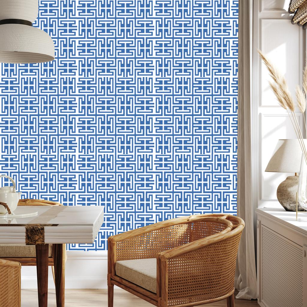 Wallpaper Geometric Pattern Azure and Blue for Living Room and Bedroom 50x1000