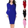 Robe Casual Sexy à la Mode pour Femme, Col en V, Manches Longues, Coupe Ajustée, Enveloppante sur les Hanches, Couleur Unie