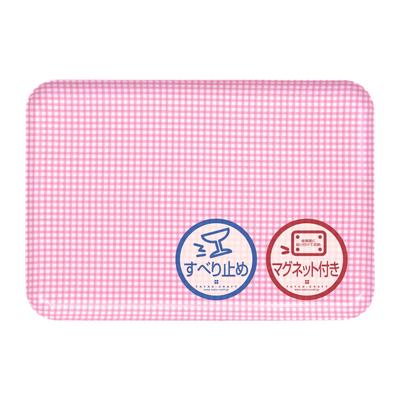 Magnetic Magnetic Made In Japan TATSU-CRAFT Tray, Large, 39cm, Checkered, Pink, Non-Slip, Tray, Storage, Kitchen, Rectangular, Stylish, Washable,