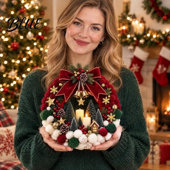 Beginner Craft Sets with Plush Kit Pom-Pom Wreath DIY Christmas Pompom Making Kit Balls Art