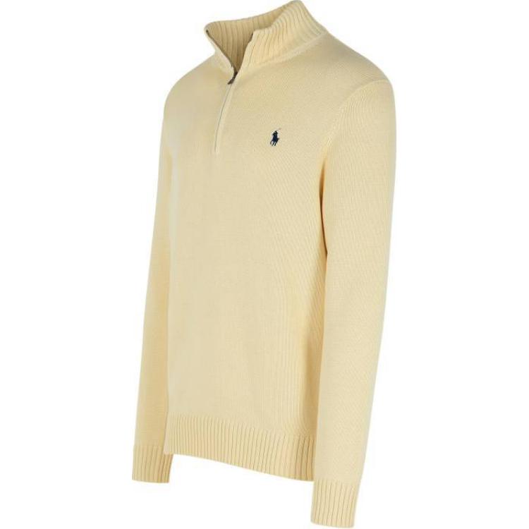 Polo Ralph Lauren Ribbed Collar Color Block Logo Embroidered Long Sleeve Knit Sweater Men Sweater Yellow 710859939-503