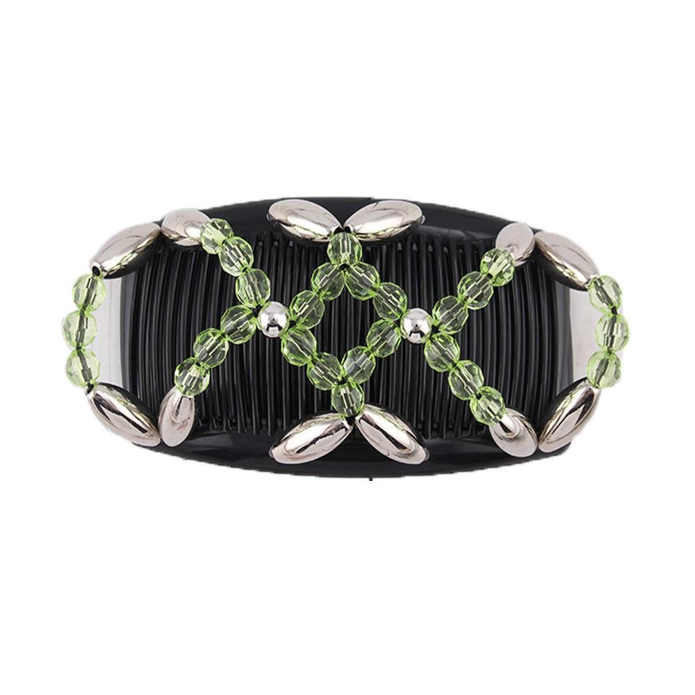 Large Handmade Beaded Elastic Magic Hair Comb with Flower Headpiece - Versatile Double Row Insert for Styling and Bun Making