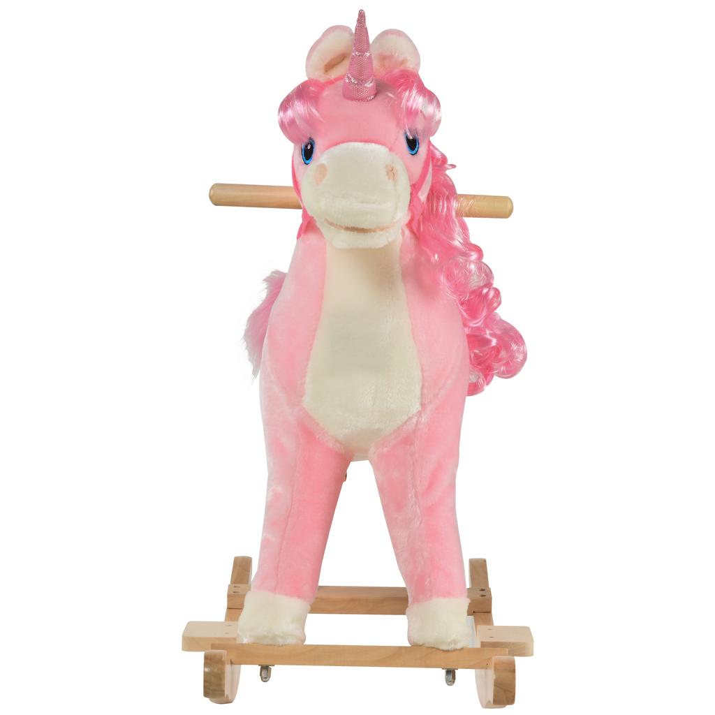 Kinder Plüsch Schaukelpferd Reittier Einhorn mit Geräusch Bewegendem Mund Wedelndem Schwanz Kinder Schaukeltier Spielzeug Geschenk 3-6 Jahre Rosa