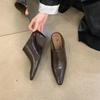 Fashion Half Slipper Women Soft Leather Small Square Wedge High Heels Fashion Wear Lazy Mugler Shoes