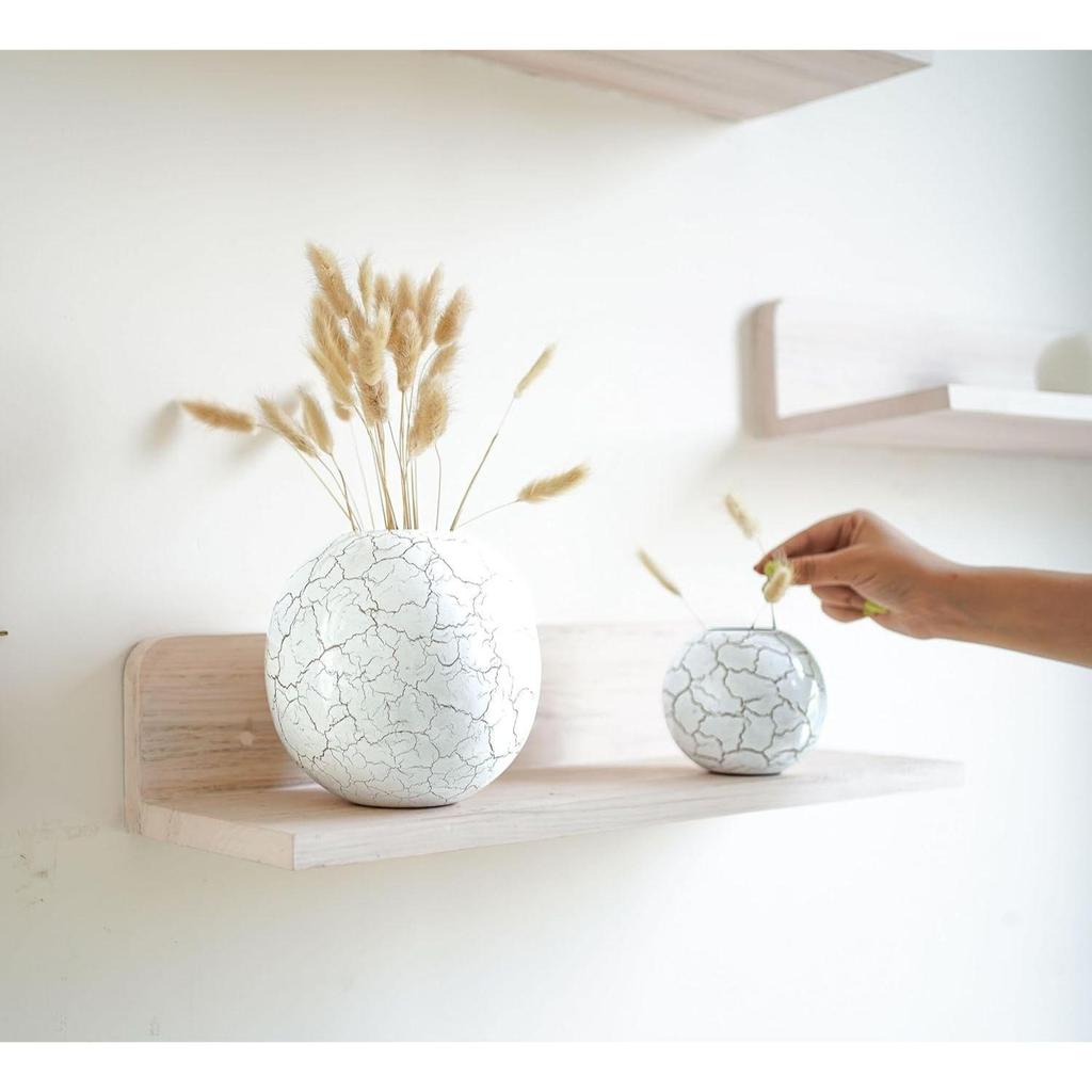 Metal Ball Vase for Home Decor|Round Flower Pot for Bedroom Living Room Office Wedding Birthday Anniversary Festival | Off-White