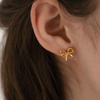 BEFORE MOONRISE [Silver 925] Lovely Ribbon Earrings SE217 - Gold