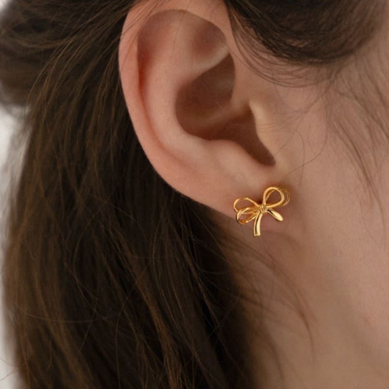 BEFORE MOONRISE [Silver 925] Lovely Ribbon Earrings SE217 - Gold