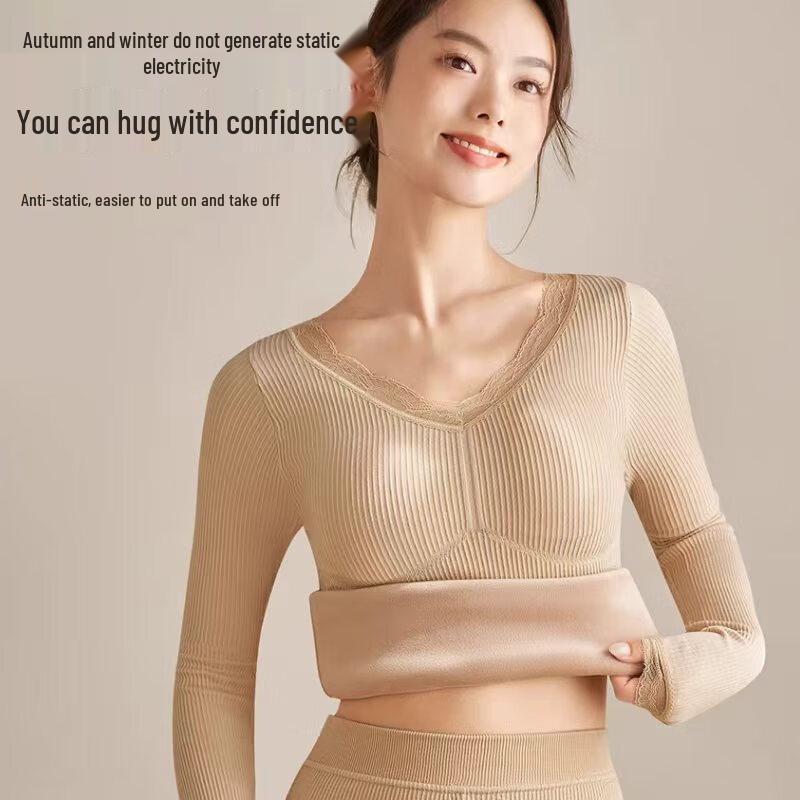 Langsha Women's Fleece Lined Thermal Base Layer Top with Chest Pads