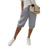 Women Pants Loose Drawstring Elastic Waist Casual Solid Color Pocket Design Knee Length Pants for Daily Wear Sport Beach
