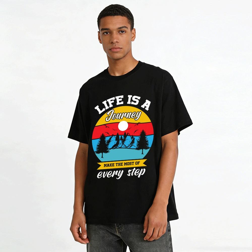 Journey Outdoor Print Casual Tshirt Vacation Style Loose Top Pure cotton T-shirt