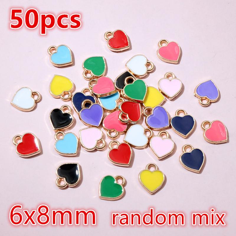 

30-50pcs Enamel Heart Charms Pendant Alloy Metal DIY Jewelry Making Accessories Findings for Earrings Bracelet Necklace