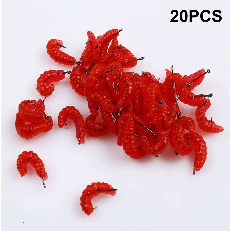 

20Pcs Grub Lures Rubber Bread Worm Maggots Fishing Bait Set With Hooks For Bass Trout Crappie Bluegill Freshwater Fishing Parts