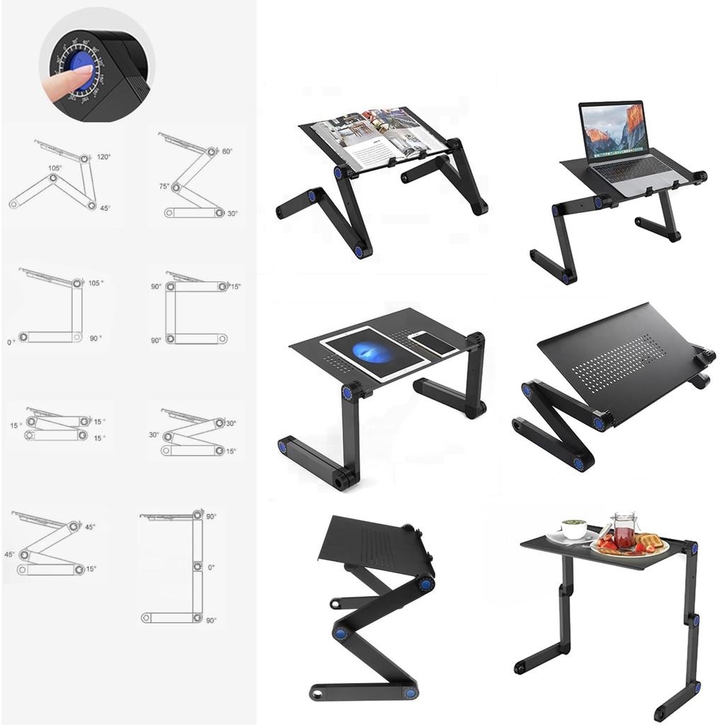 Laptop Stand, PC Stand, Computer Desk, Height Adjustable, Posture Adjustable, Foldable, Aluminum Computer Stand (Black)
