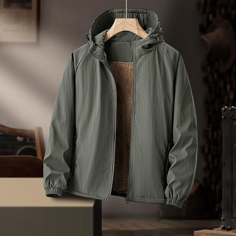 Mens Windproof Waterproof Fleece-Lined Cycling Jacket Winter Outdoor Sport Coat Hooded Loose Fit