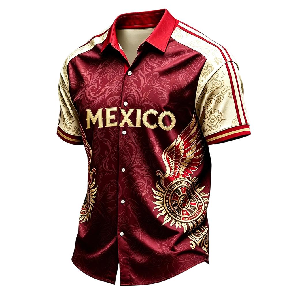 Men's Casual Short Sleeve Shirt Lightweight Breathable with Mexico Letter Graphic Print for Summer