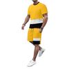 Summer new trendy men's simple 3D printing color matching short-sleeved T-shirt set men's 2-piece set