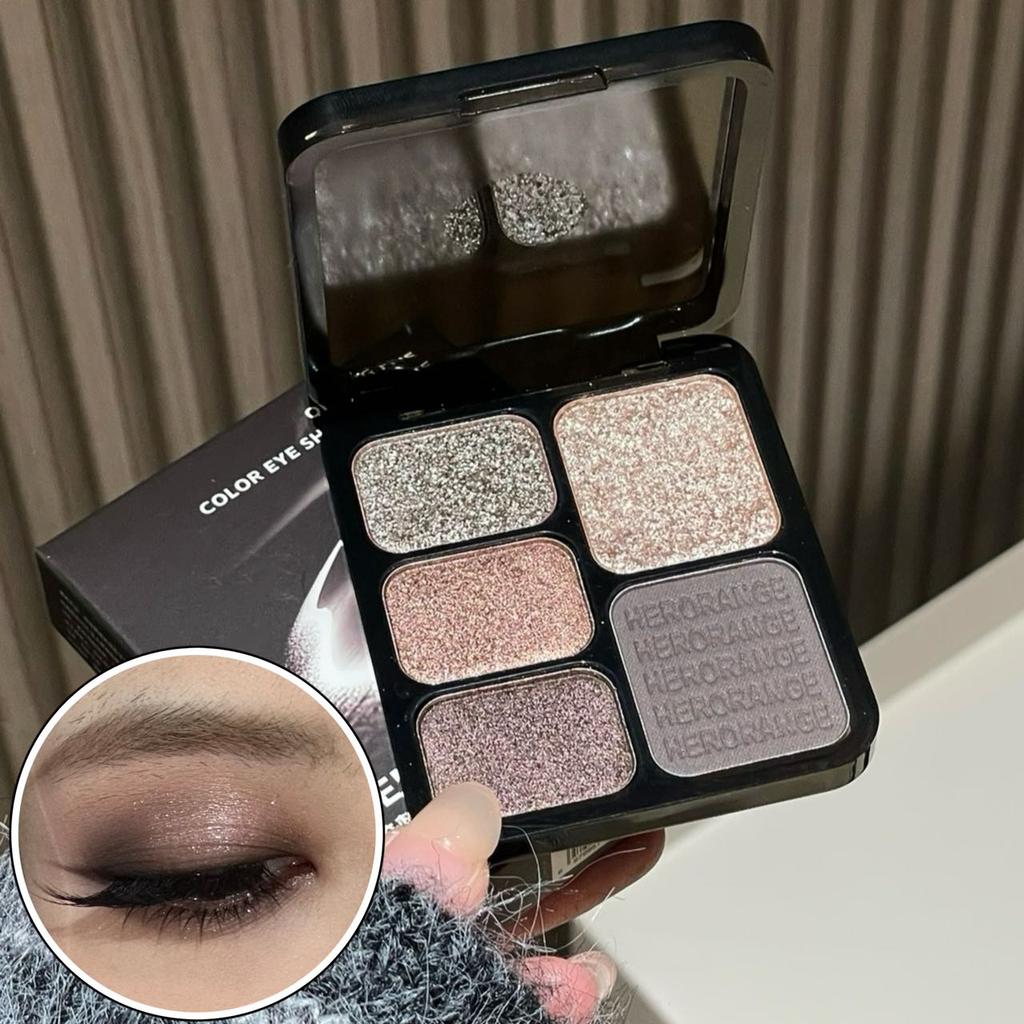 Herorange Five- Eyeshadow Palette Matte Shimmer Glitter Layered Looks Daily Makeup