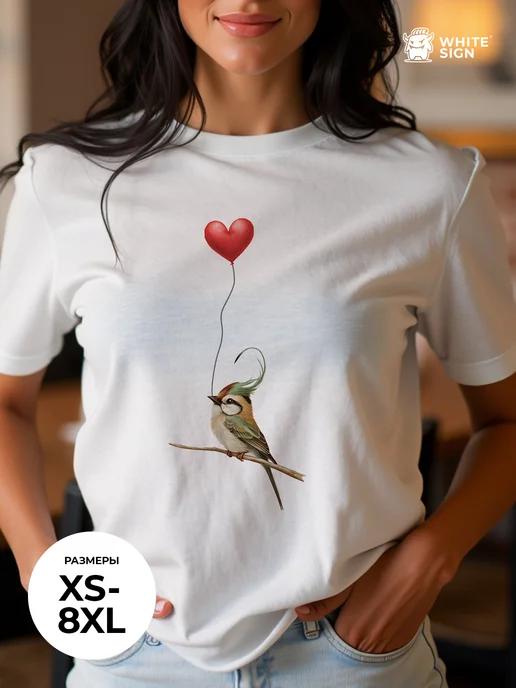 Oversized Cotton T-shirt with Love Bird print XL
