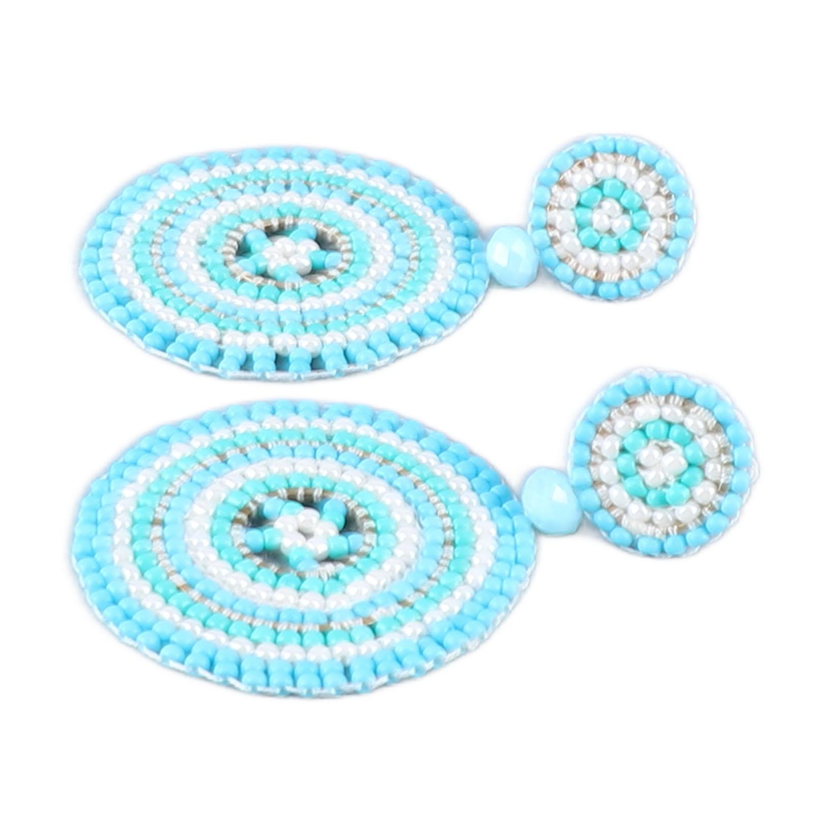 

1 пара сережек из бисера в ретро-этническом стиле, легкие, ручная работа, круглые, цветные, с бусинами синий