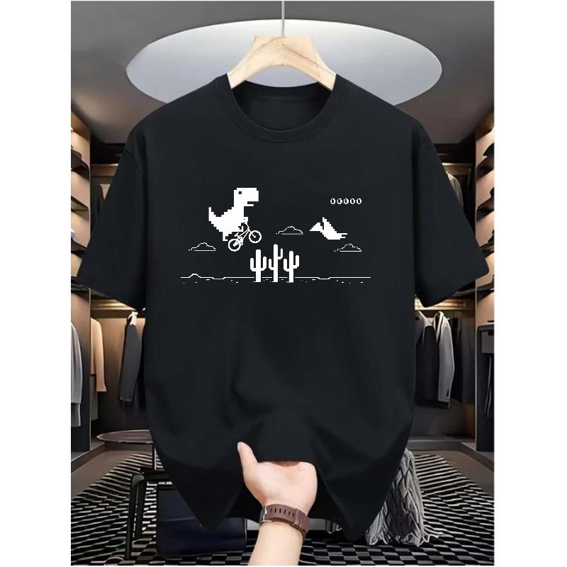 

European sizes Men s Retro 80s Gaming Graphic T-Shirt - Dinosaur Riding & Cactus Desert Night Design with 8-Bit Pixel Art S чёрный