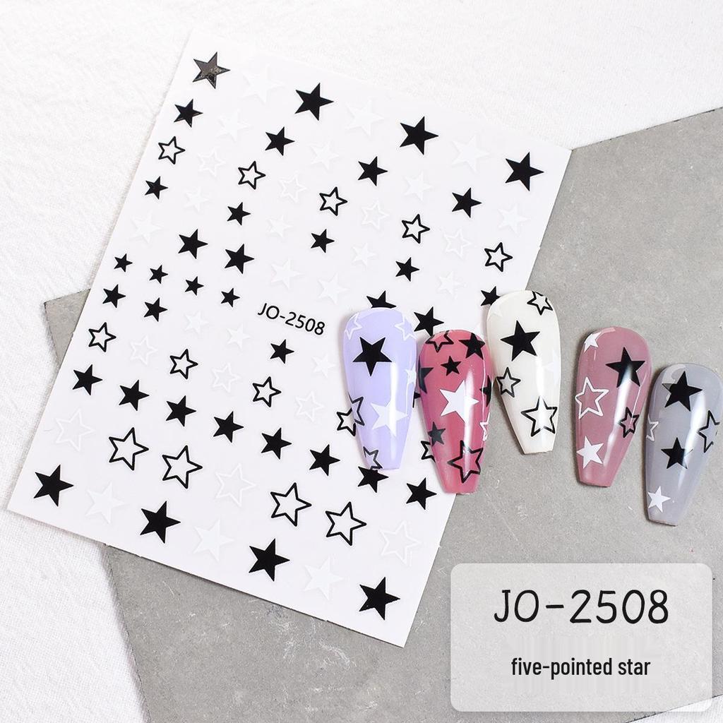 Black & White Nail Decals - Star, Heart, Bow Designs