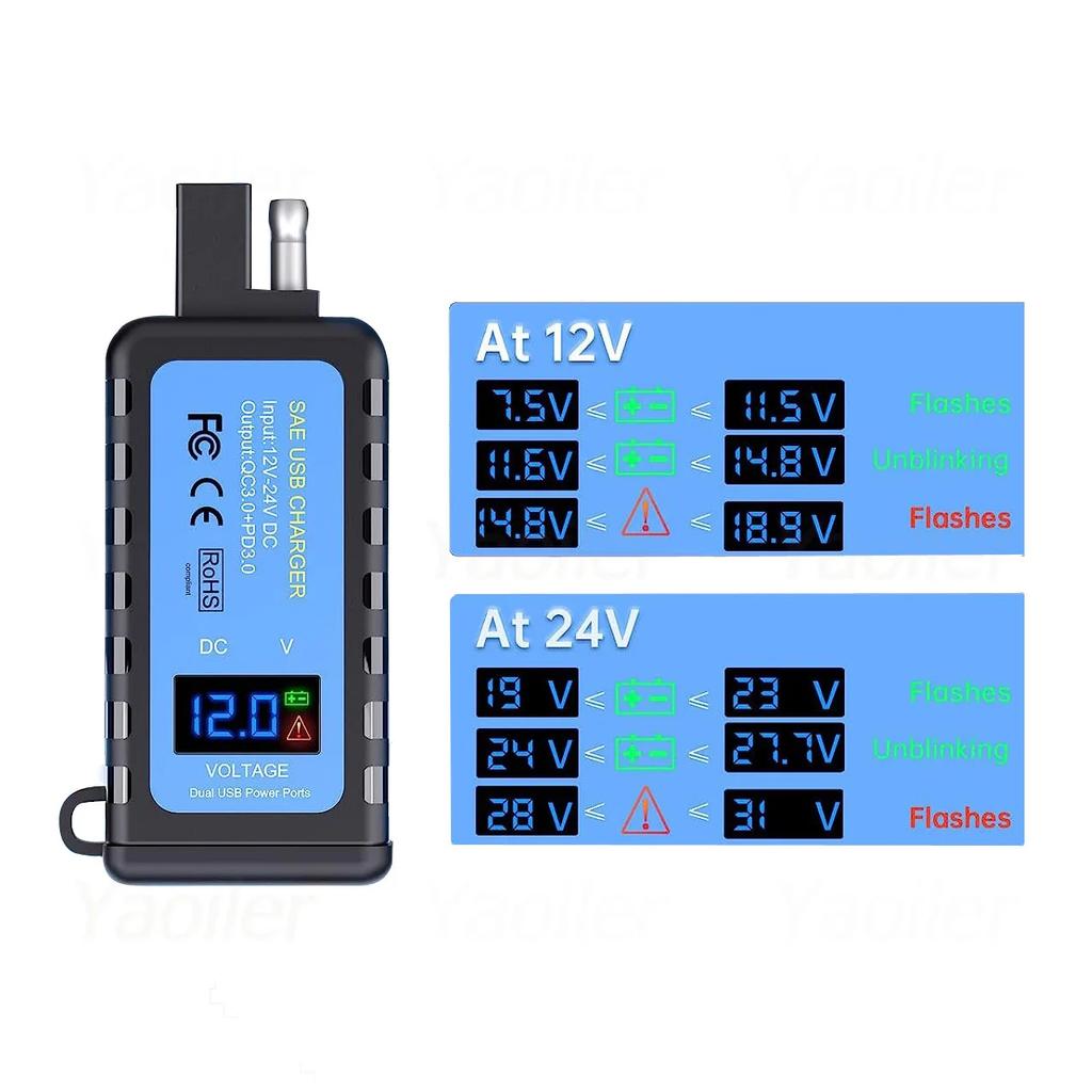QC3.0 PD Motorcycle USB Charger Waterproof 12V Power Supply Adapter with Switch LED Voltmeter Socket Moto Phone Charger,Hot Sale