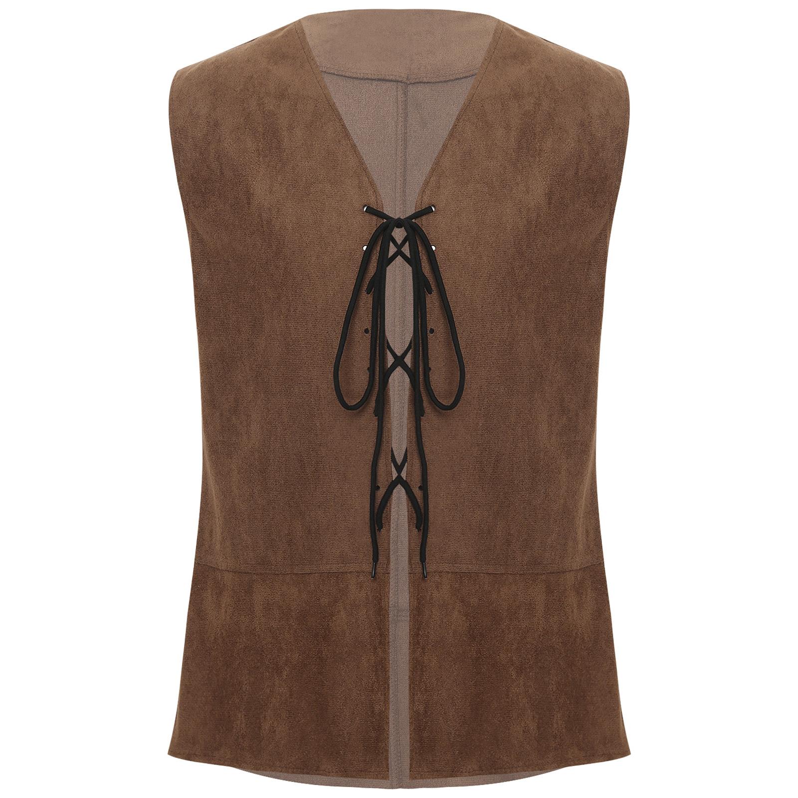 

Чоловічий піратський ковбойський жилет на шнурівці спереду, однотонний жилет, середньовічний косплей, костюм на Хелловін L кавовий