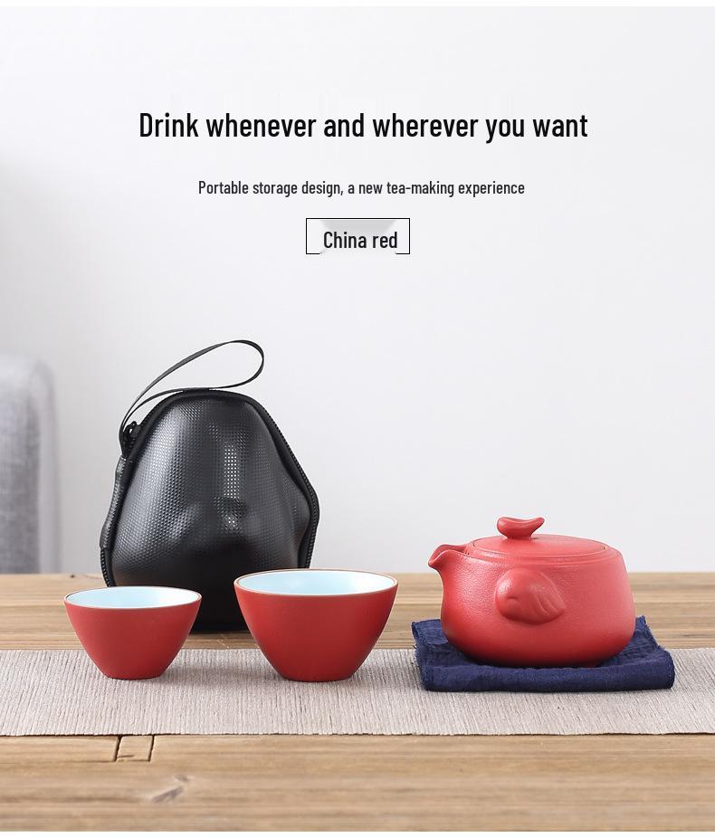 Portable Ceramic Travel Tea Set: One Pot, Two Cups – Quick Brew & Customizable Gift