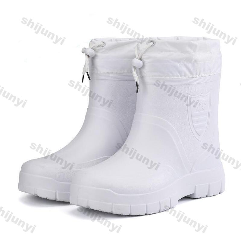 Herren Schneestiefel Warm Wasserdicht Regenstiefel Plüsch Rutschfest EVA Bequem Winter Outdoor Küche Arbeitskleidung Verschleißfest Herrenschuhe