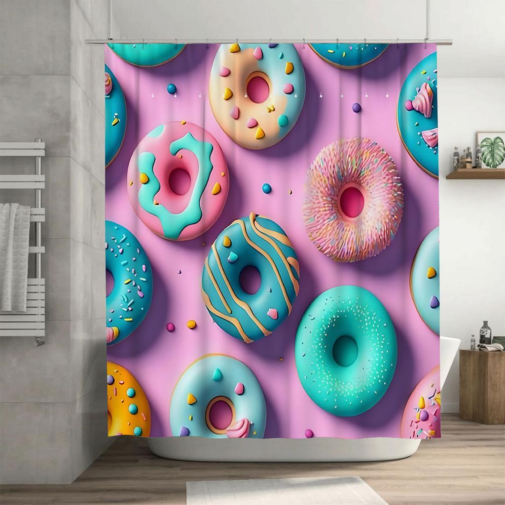 Colorful Donuts Shower Curtain for Kids Bathroom Decor Cute Waterproof Fabric Bath Curtain with Hooks Sweet Treats Bathroom