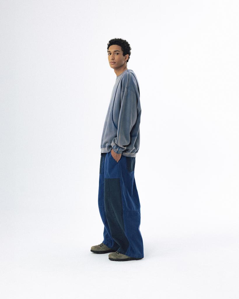 ANGLAN Curved Panel Washed Sweat Shirt - Blue