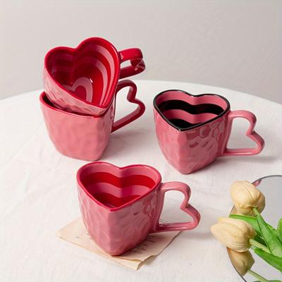 300ml Heart Shape Ceramic Mugs Creative Oatmeal Breakfast Mug Drinkware Set Kitchen with Heart Shape Handle Lovely Festival Gift