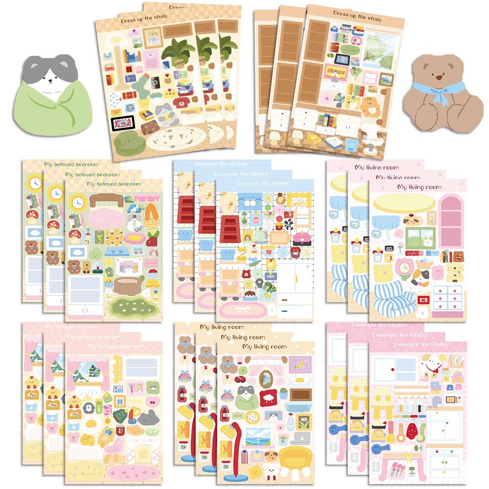 

8 Серия Корейский Мультяшный Кошачий Домик Материал Наклейки Рукоделие Водонепроницаемые Декоративные Наклейки Сделай Сам