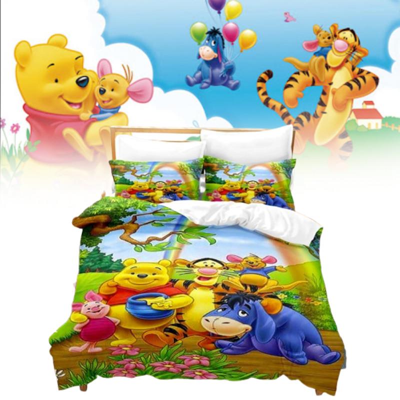 Winnie The Pooh Pattern Threepiece Bedding Set With Active Dyeing Technology For Bedroom Use