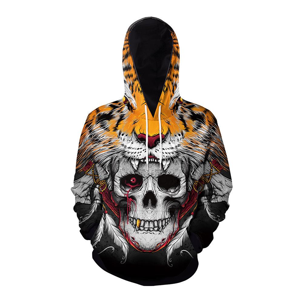 3D Digital Print Skull Hoodie with Long Sleeves, European & American Style, Pumpkin Halloween Design for Men