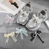 Lace Bow Shoe Charm for Sneakers Faux Pearls Beaded Bowknot Removable Bow Charm Accessory for Women Girls Shoes Bags Keychains