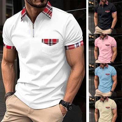 Camisa POLO de Verano a Cuadros de Talla Grande Bolsillo con Cremallera Camisa Polo Deportiva para Hombre