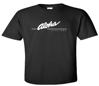 Aloha Airlines Weißes Vintage-Logo-Shirt Hawaiianische Fluggesellschaft Schwarzes Baumwoll-T-Shirt